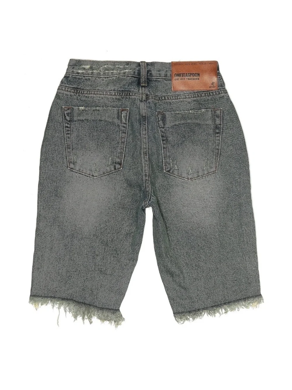 One Teaspoon Trucker Denim Shorts High Rise Distressed Black Gray Bermuda 24 NWT